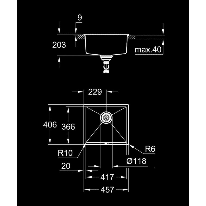 GROHE 31653AP0 - Chiuvetă K700U 457 × 406 mm, piatră/negru