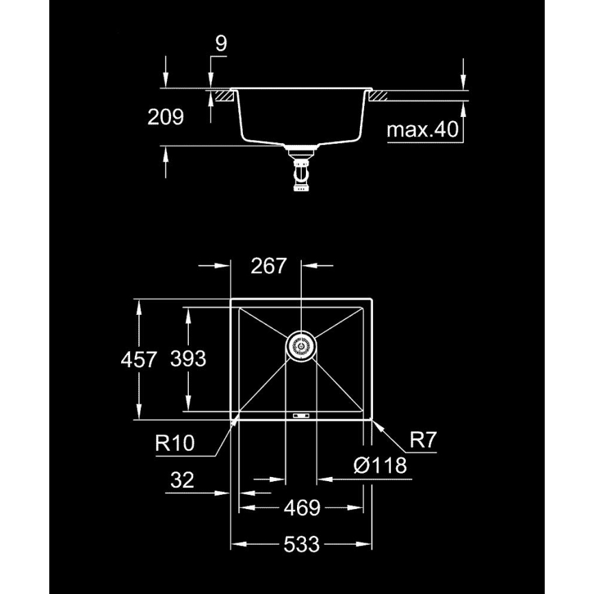 GROHE 31654AP0 - Chiuvetă din compozit K700U, 533 × 457 mm, neagră