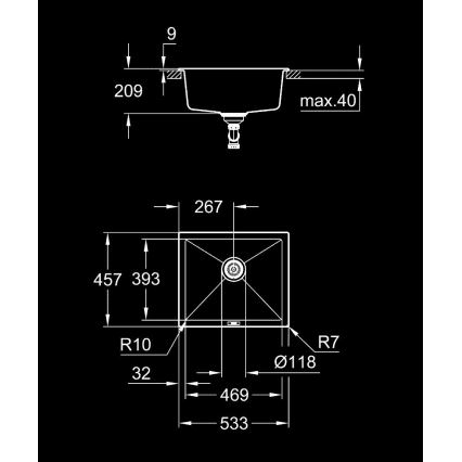 GROHE 31654AP0 - Chiuvetă K700U 533 × 457 mm, granit negru/negru