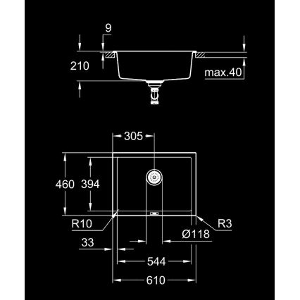GROHE 31655AP0 - Chiuvetă din compozit K700U, 610 × 460 mm, negru