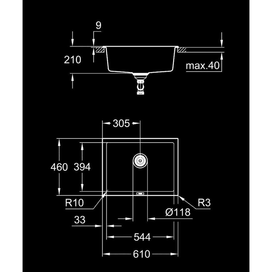 GROHE 31655AP0 - Chiuvetă din compozit K700U, 610 × 460 mm, negru