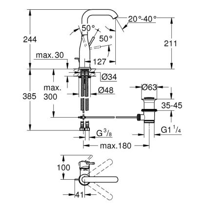 GROHE 32628AL1 - Baterie pentru lavoar ESSENCE mărime L grafit
