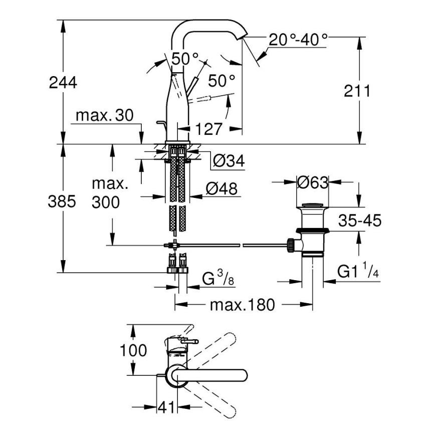 GROHE 32628AL1 - Baterie pentru lavoar ESSENCE mărime L grafit