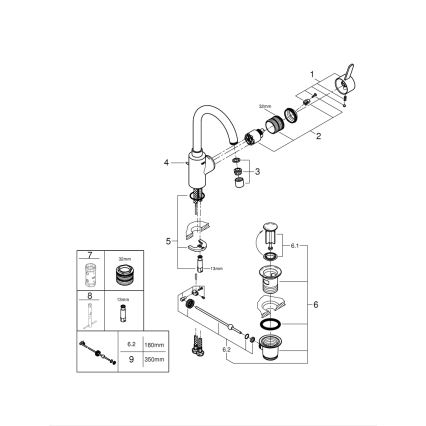 GROHE 32830001 - Baterie pentru lavoar EUROSMART COSMOPOLITAN, mărime L, crom