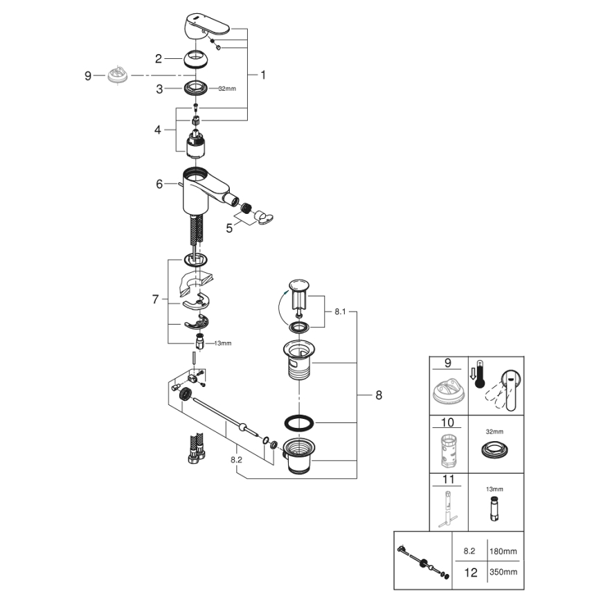 GROHE 32839000 - Baterie pentru bideu EUROSMART COSMOPOLITAN, mărime S, crom lucios