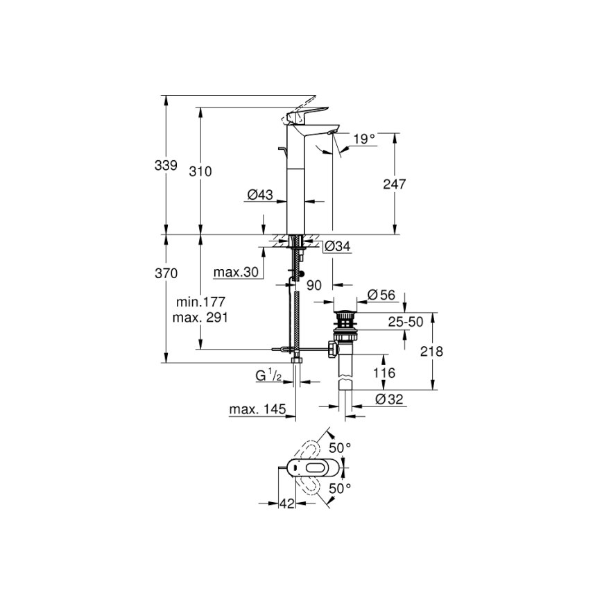 GROHE 32856000 - Baterie pentru lavoar BAULOOP 12” crom lucios
