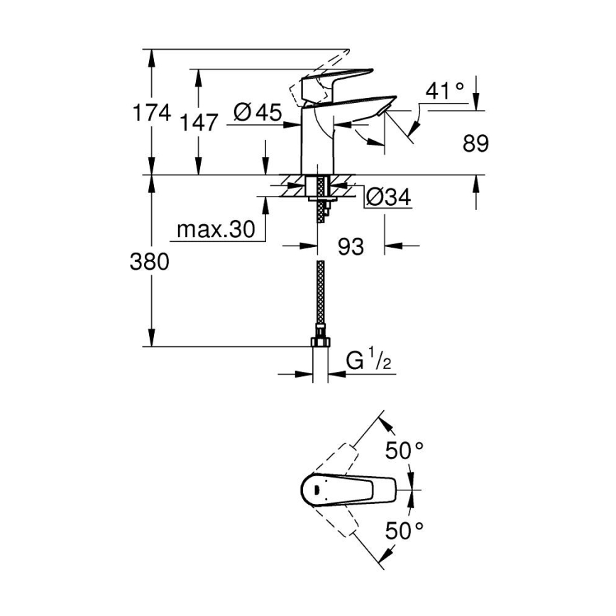 GROHE 32858001 - Baterie pentru lavoar BAUEDGE 147 mm crom lucios