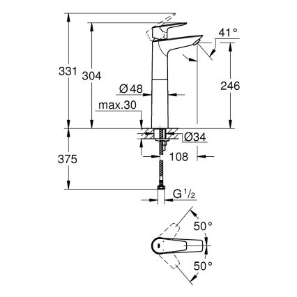 GROHE 32860001 - Baterie pentru lavoar BAUEDGE, 304 mm, crom lucios