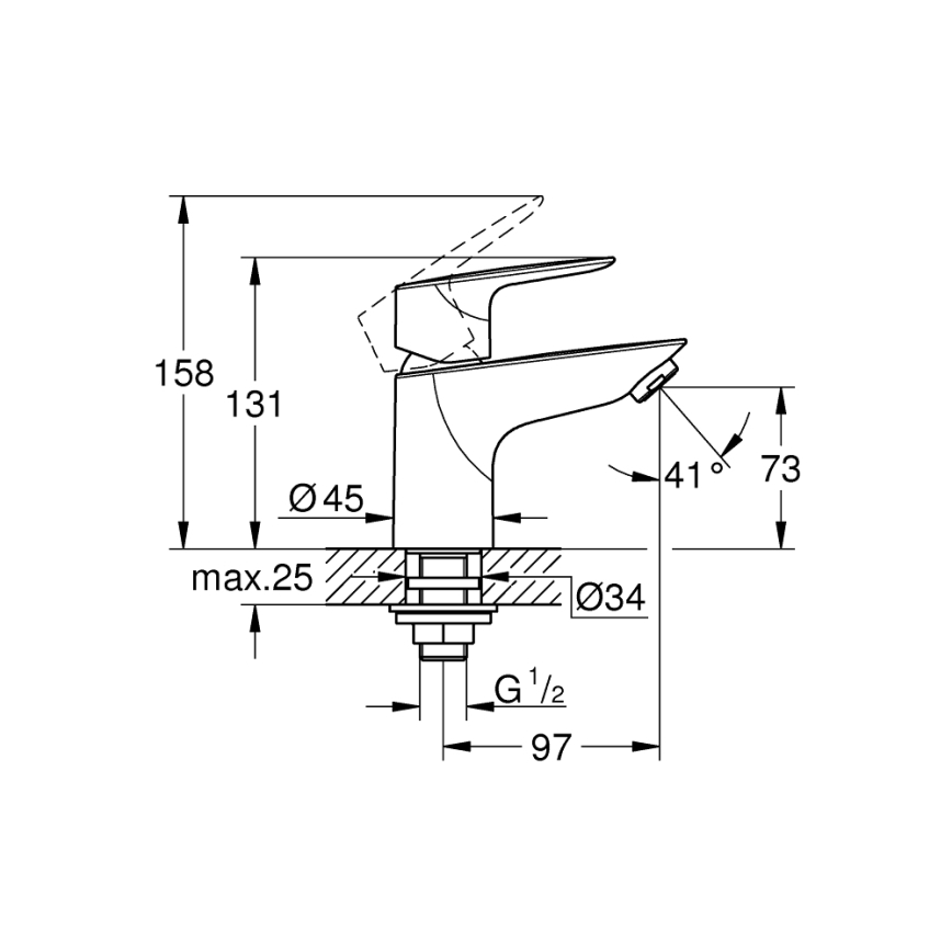 GROHE 32861001 - Baterie monocomandă BAUEDGE 131 mm, crom lucios