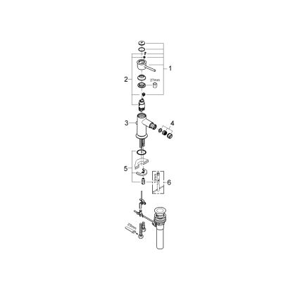 GROHE 32864000 - Baterie pentru bideu BAUCLASSIC, crom lucios
