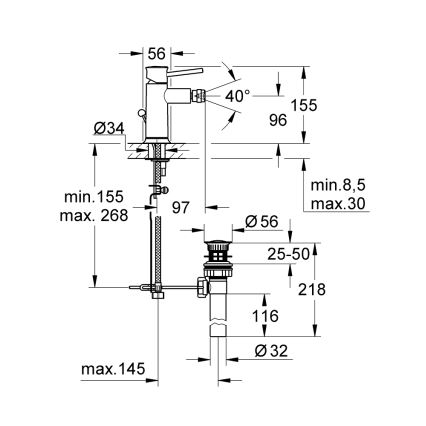 GROHE 32864000 - Baterie pentru bideu BAUCLASSIC, crom lucios
