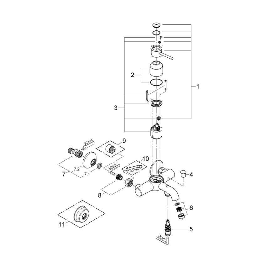 GROHE 32865000 - Baterie pentru cadă BAUCLASSIC DN 15, crom lucios