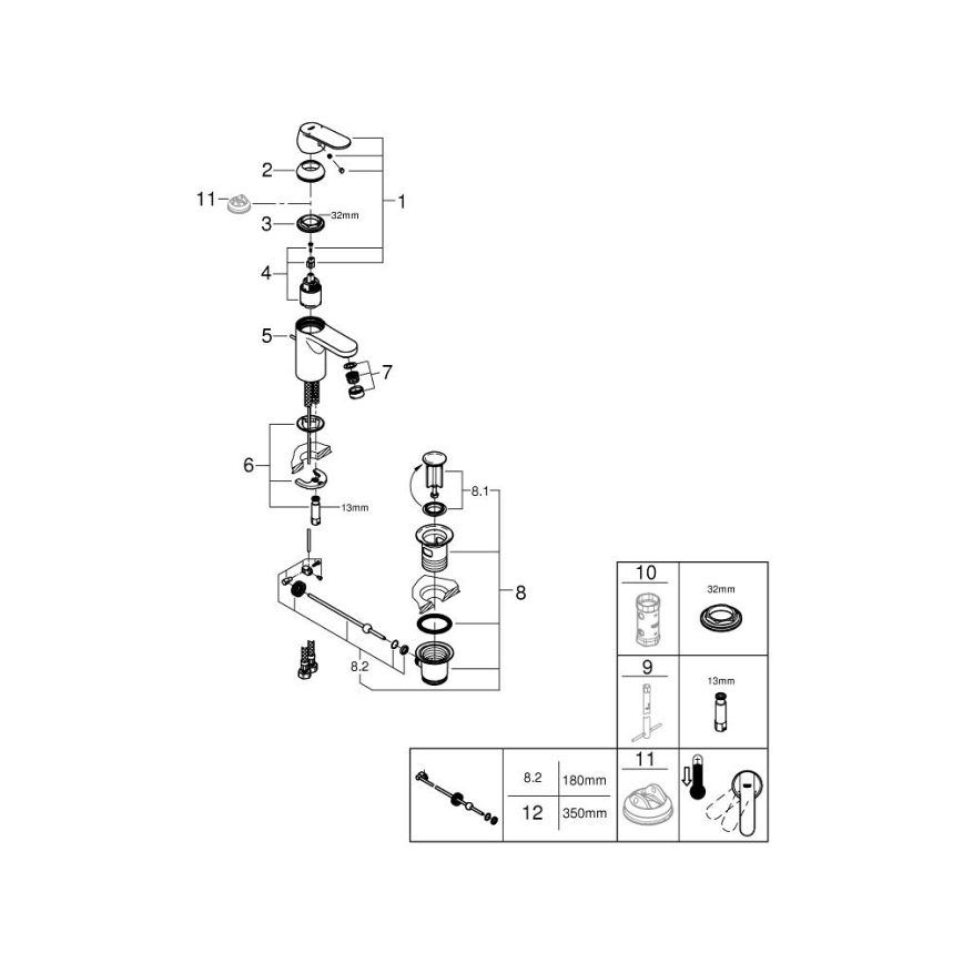 GROHE 32883000 - Baterie pentru lavoar GET, mărime S, crom lucios