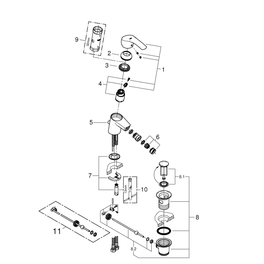 GROHE 32929002 - Baterie pentru bideu EUROSMART, mărime S, crom lucios