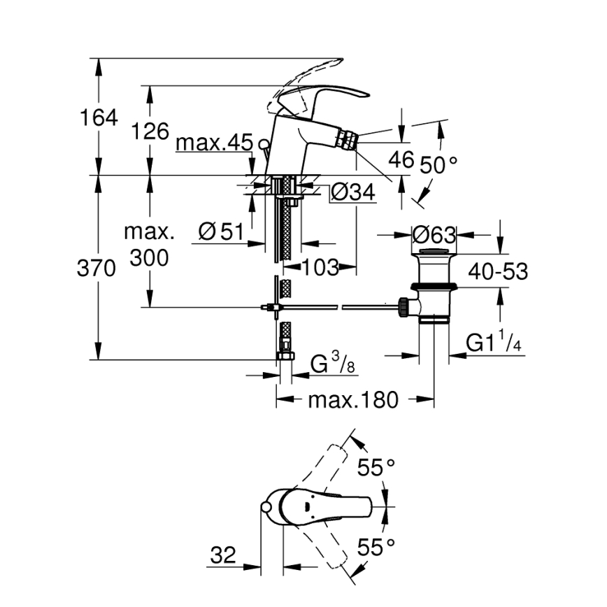 GROHE 32929002 - Baterie pentru bideu EUROSMART, mărime S, crom lucios