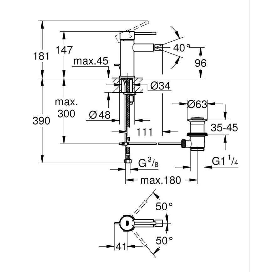 GROHE 32935DC1 - Baterie pentru bideu ESSENCE, din oțel inoxidabil