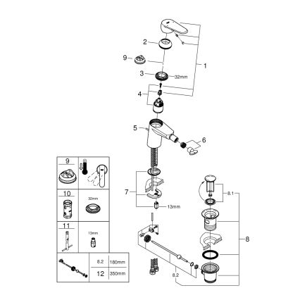 GROHE 33244002 - Baterie pentru bideu EURODISC COSMOPOLITAN DN 15 crom lucios