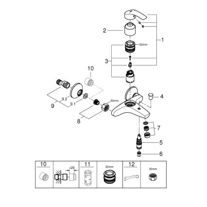GROHE 33300002 - Baterie pentru cadă EUROSMART DN 15, crom lucios