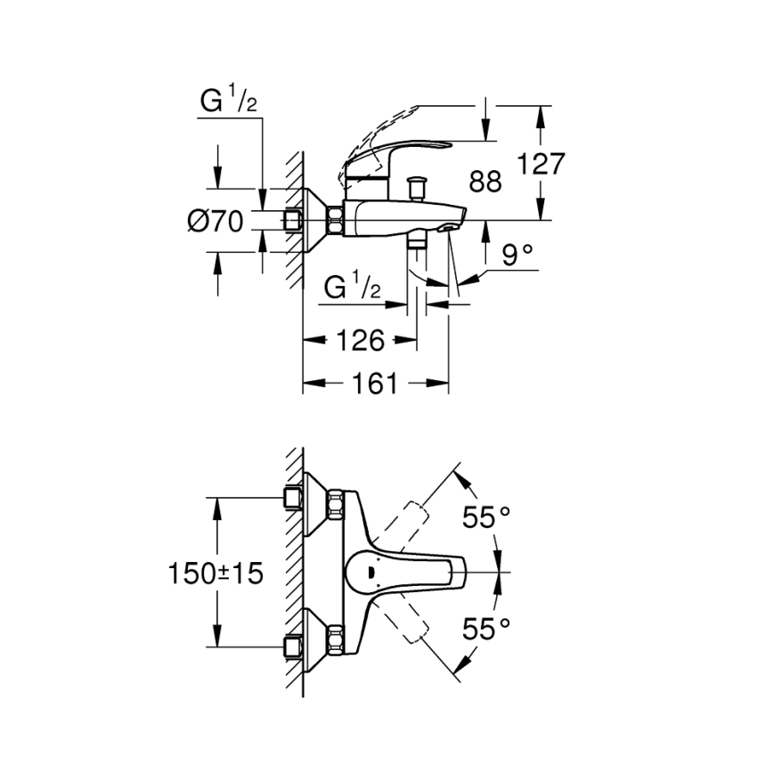 GROHE 33300002 - Baterie pentru cadă EUROSMART DN 15, crom lucios