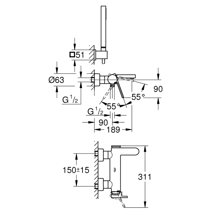 GROHE 33547003 - Baterie pentru cadă PLUS, crom lucios