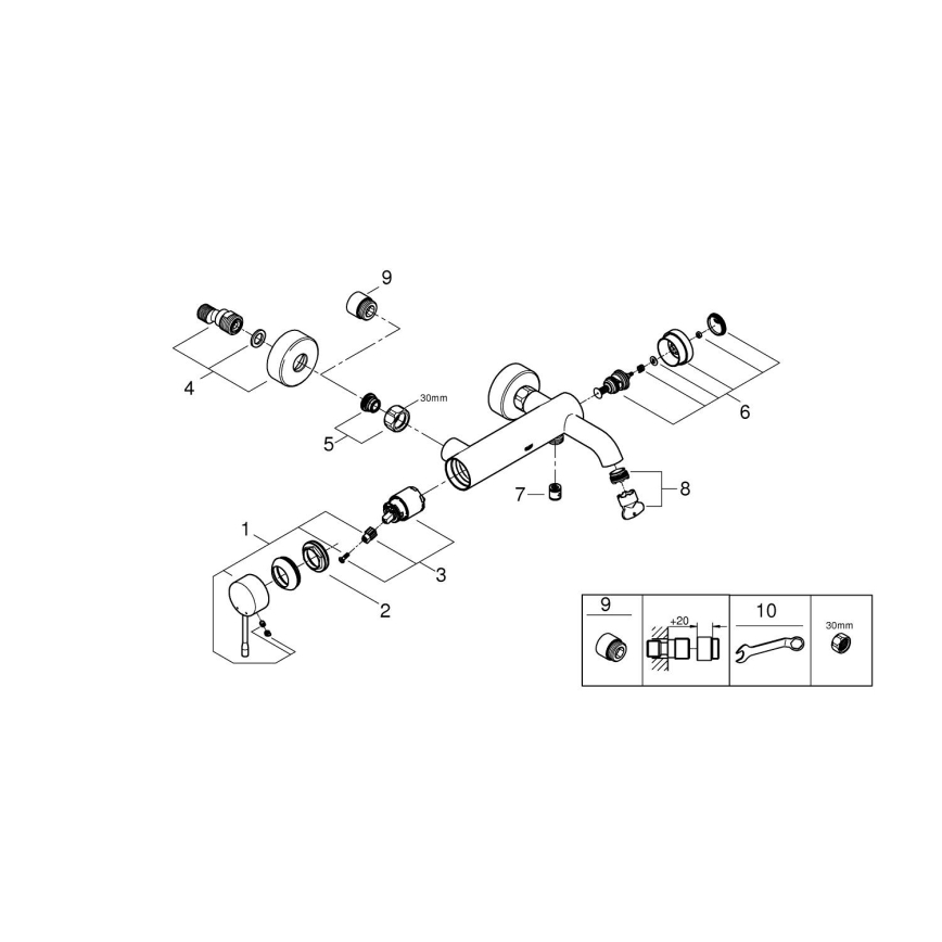 GROHE 33624DL1 - Baterie de cadă ESSENCE 193 mm, cu finisaj cupru periat