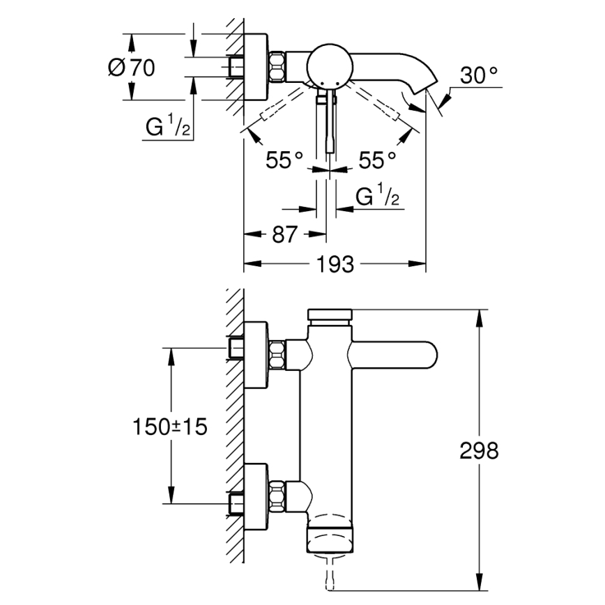 GROHE 33624DL1 - Baterie de cadă ESSENCE 193 mm, cu finisaj cupru periat