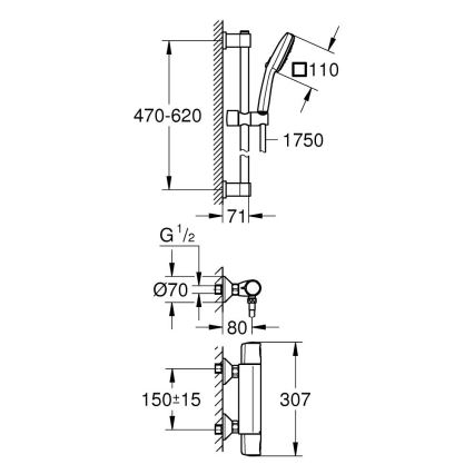 GROHE 34237003 - Baterie de duș termostatică PRECISION TREND, 150 mm, crom