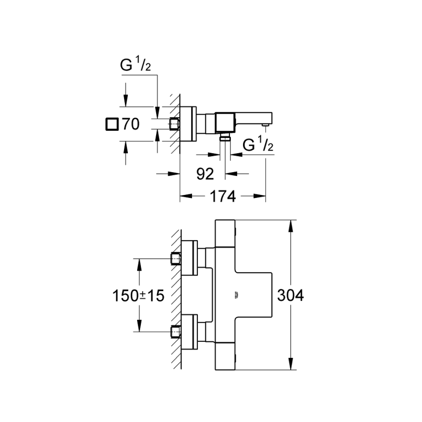 GROHE 34497000 - Baterie termostatică pentru cadă GROHTHERM CUBE DN 15, crom lucios