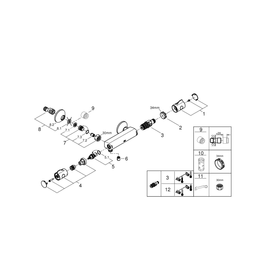 GROHE 34558000 - Baterie termostatată pentru duș GROHTHERM 800 DN 15, crom lucios