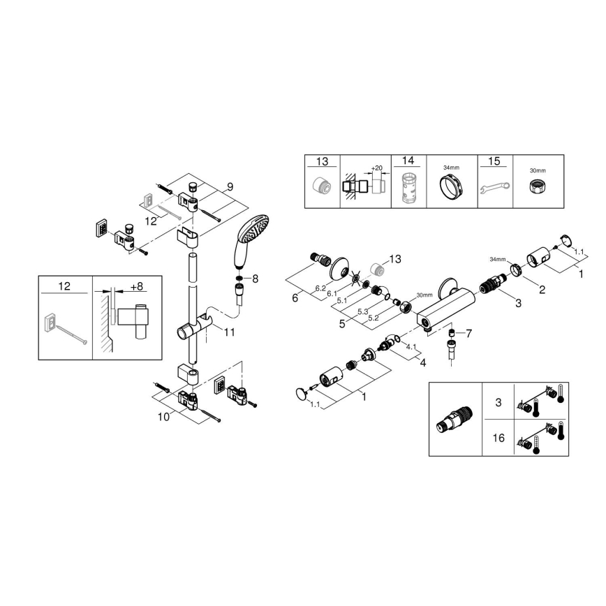 GROHE 345972431 - Baterie de duș termostatică PRECISION START 12” 60 cm neagră