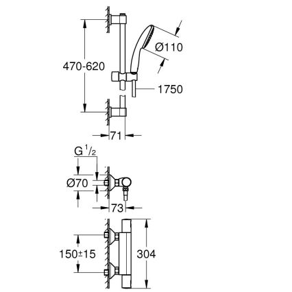 GROHE 345972431 - Set de duș cu baterie termostatică PRECISION START 12” 60