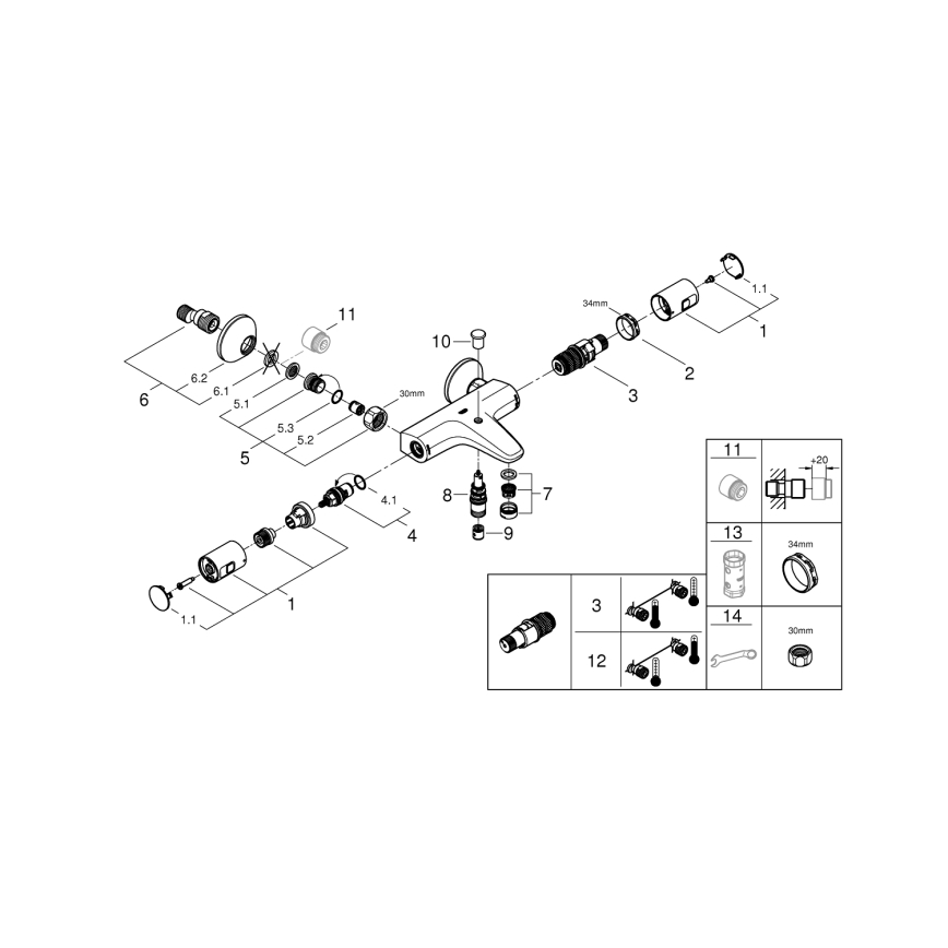 GROHE 345982430 - Baterie termostatică pentru cadă PRECISION START, 168 mm, neagră