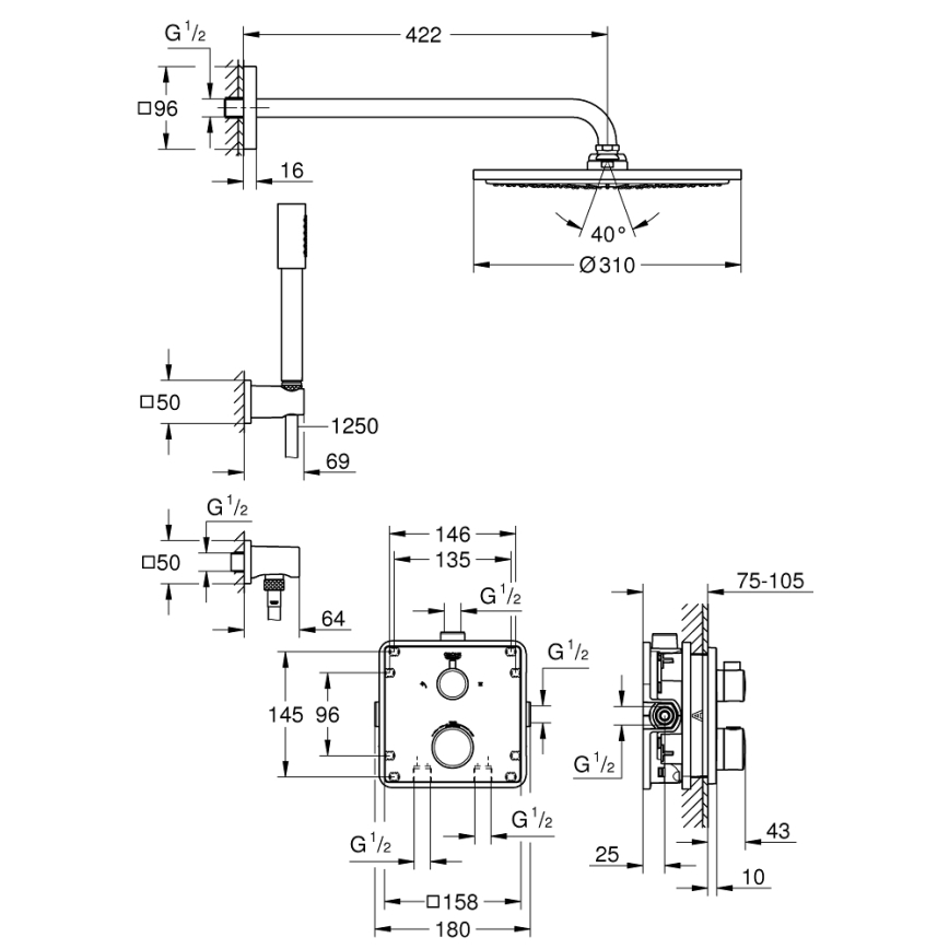 GROHE 34730000 - Set de duș GROHTHERM Rainshower Cosmopolitan 310 422 mm, crom