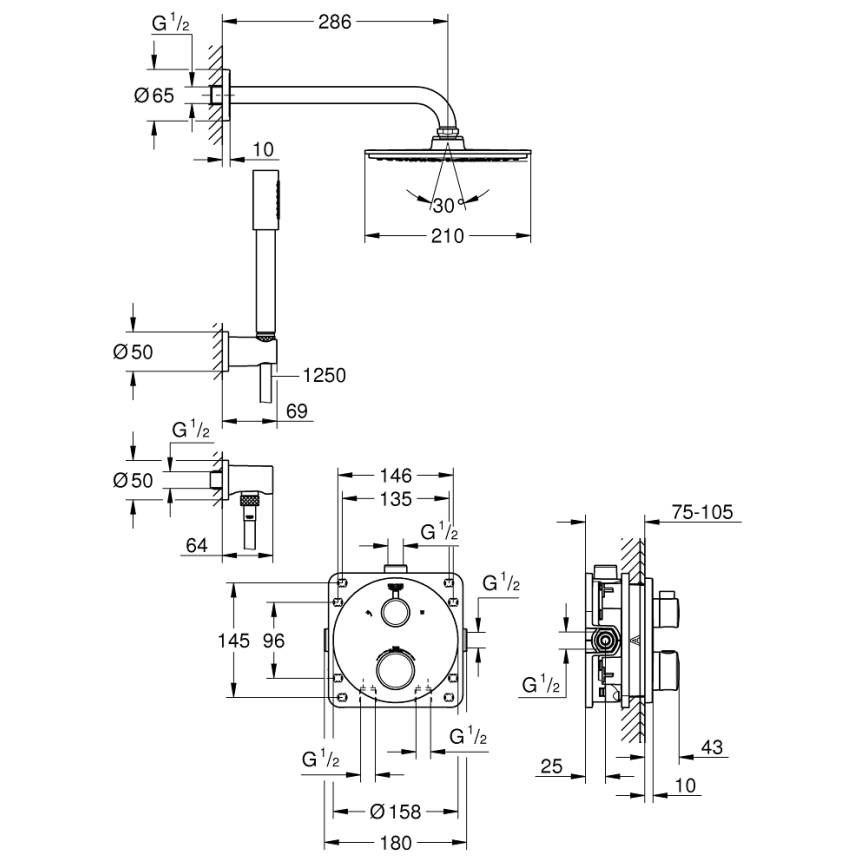 GROHE 34732000 - Set de duș GROHTHERM RAINSHOWER COSMOPOLITAN 210, 286 mm, crom