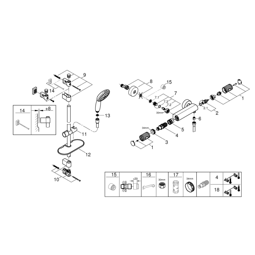 GROHE 34791001 - Set de duș termostatic PRECISION FEEL, 600 mm, crom