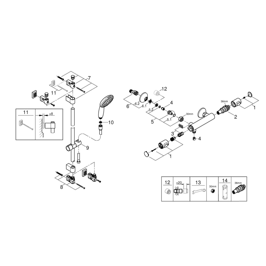 GROHE 34800001 - PRECISION FLOW 600 mm, baterie termostatică pentru duș, crom
