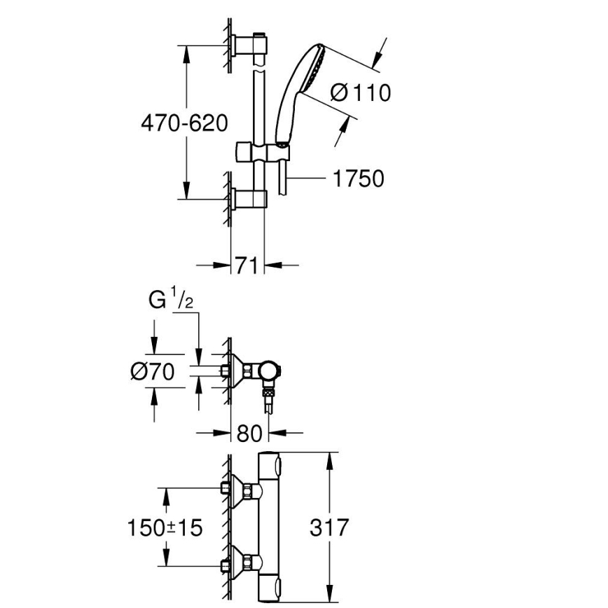 GROHE 34800001 - Set de duș cu baterie termostatică PRECISION FLOW 600 mm crom lucios