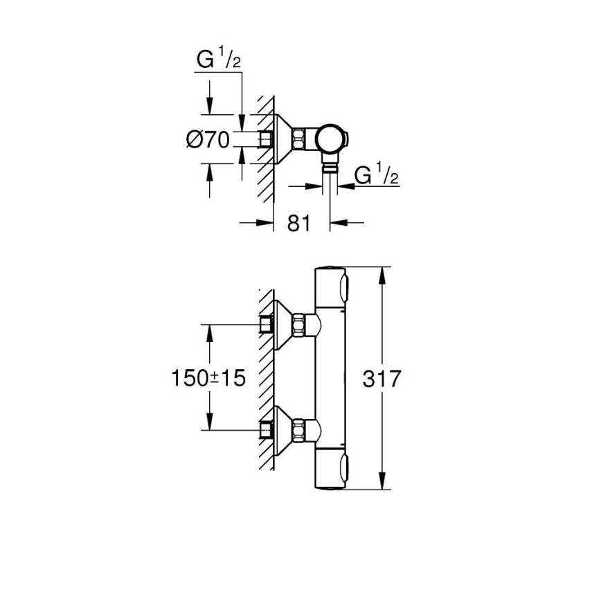 GROHE 34840000 - Baterie termostatică pentru duș PRECISION, DN 15, crom lucios