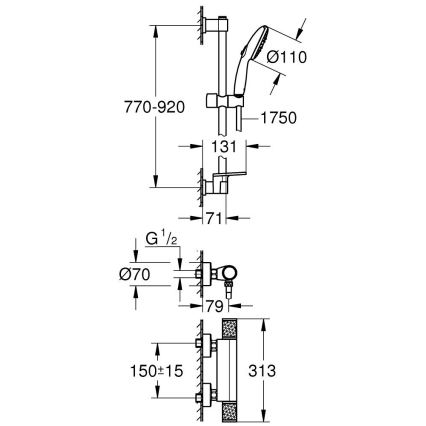 GROHE 34853001 - Set de duș cu baterie termostatică PRECISION FEEL+ 90 cm crom lucios