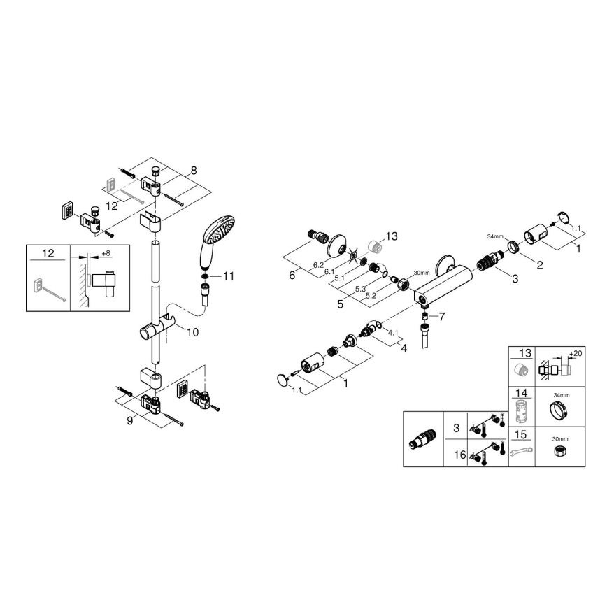 GROHE 34854001 - Baterie termostatică pentru duș PRECISION START 900 mm cromată