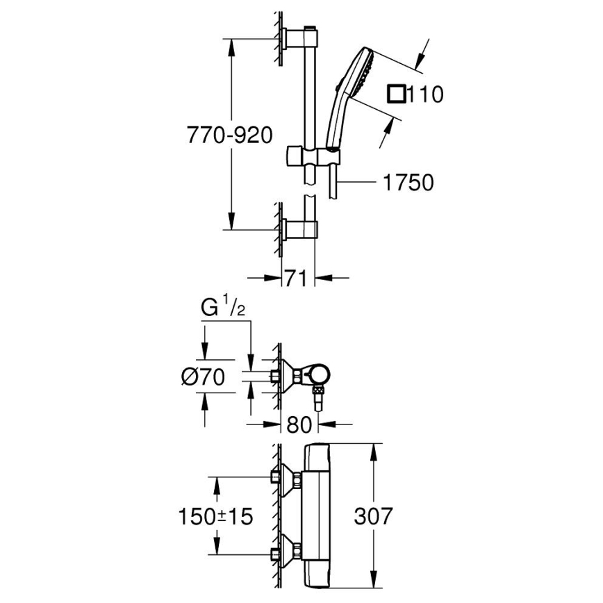 GROHE 34855003 - Set de duș cu baterie termostatică PRECISION TREND 150 mm crom lucios