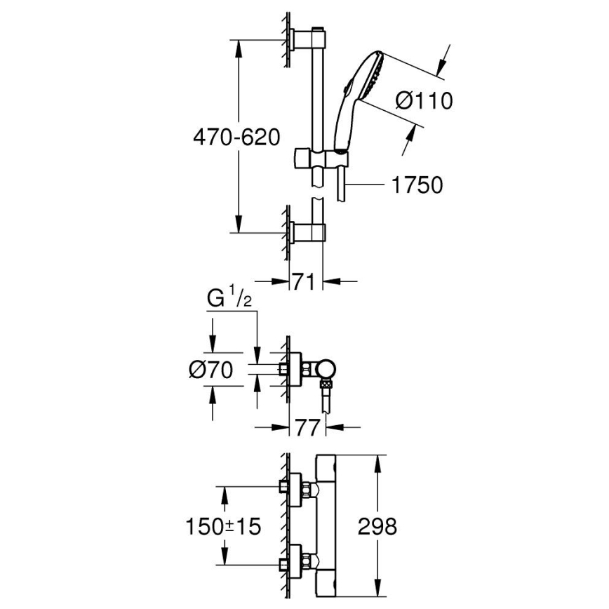 GROHE 34856000 - Baterie de duș termostatică PRECISION GET, 600 mm, crom