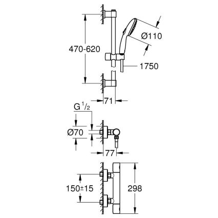 GROHE 34856000 - Set de duș cu baterie termostatică PRECISION GET 600 mm crom lucios