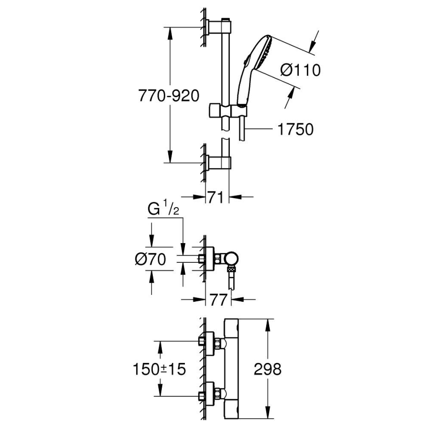 GROHE 34857000 - Set de duș cu baterie termostatică PRECISION GET 12” crom lucios