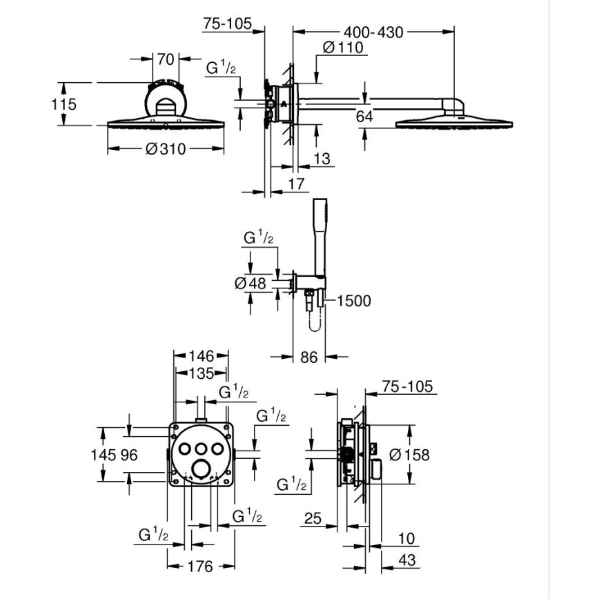GROHE 34874000 - Sistem de duș PRECISION SMARTCONTROL, 310 mm, crom lucios