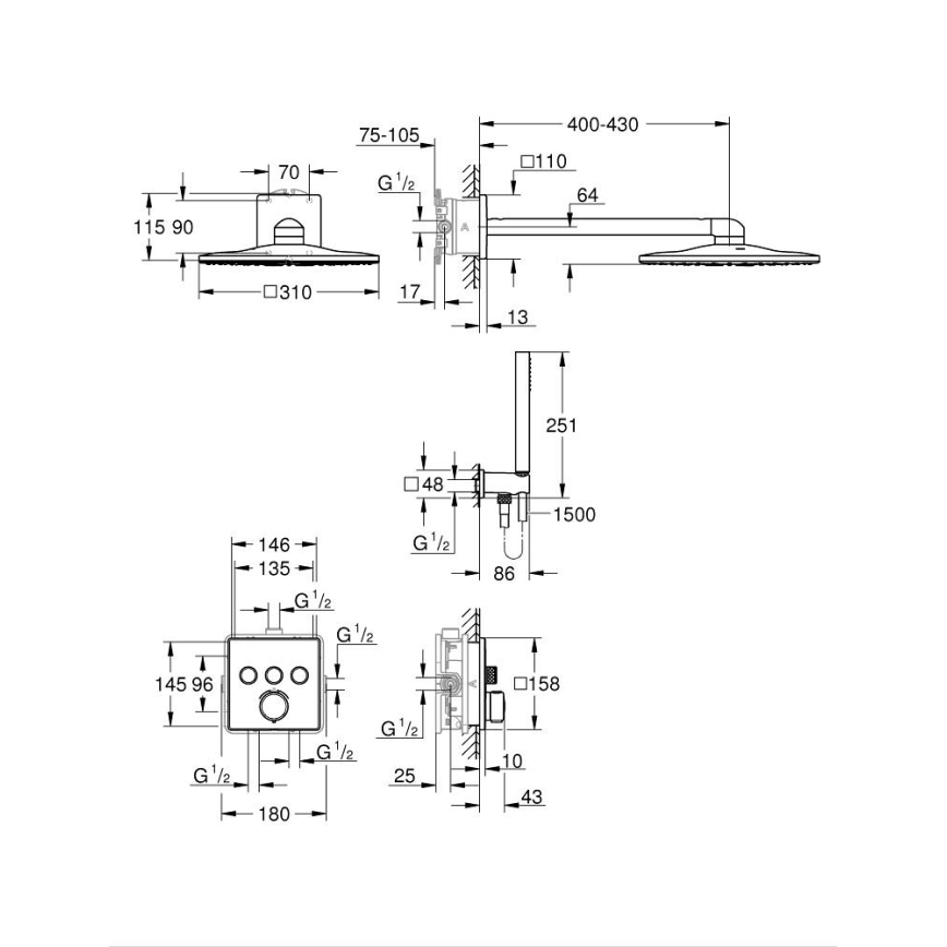 GROHE 34875000 - Sistem de duș PRECISION SMARTCONTROL 310 mm, crom lucios