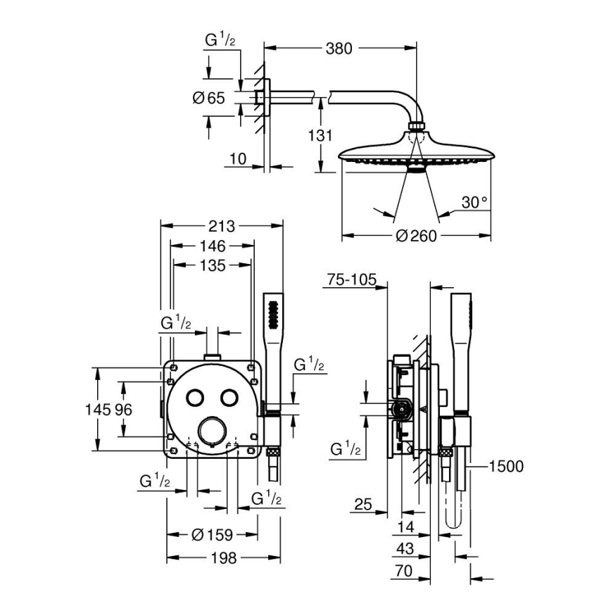 GROHE 34878000 - Sistem de duș PRECISION SMARTCONTROL, 260 mm, crom lucios