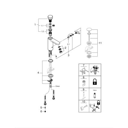 GROHE 36317000 - Baterie pentru lavoar cu închidere automată EUROSMART COSMOPOLITAN T, crom