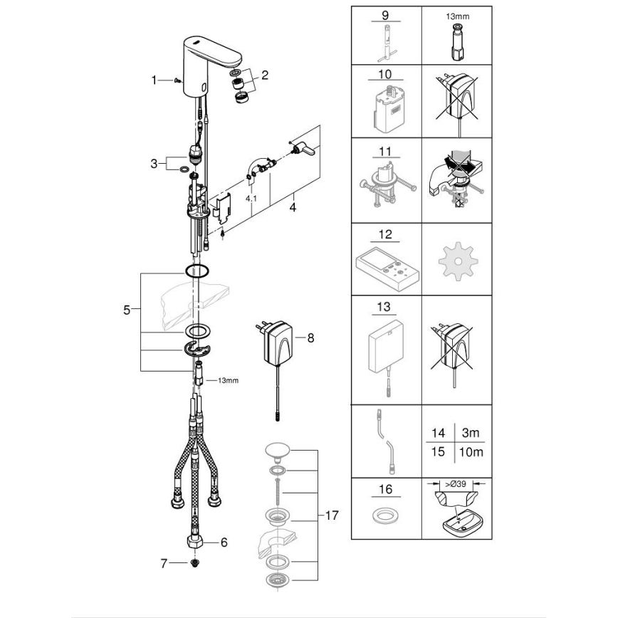 GROHE 36324001 - Baterie electronică pentru lavoar cu senzor infraroșu EUROSMART COSMOPOLITAN E, crom