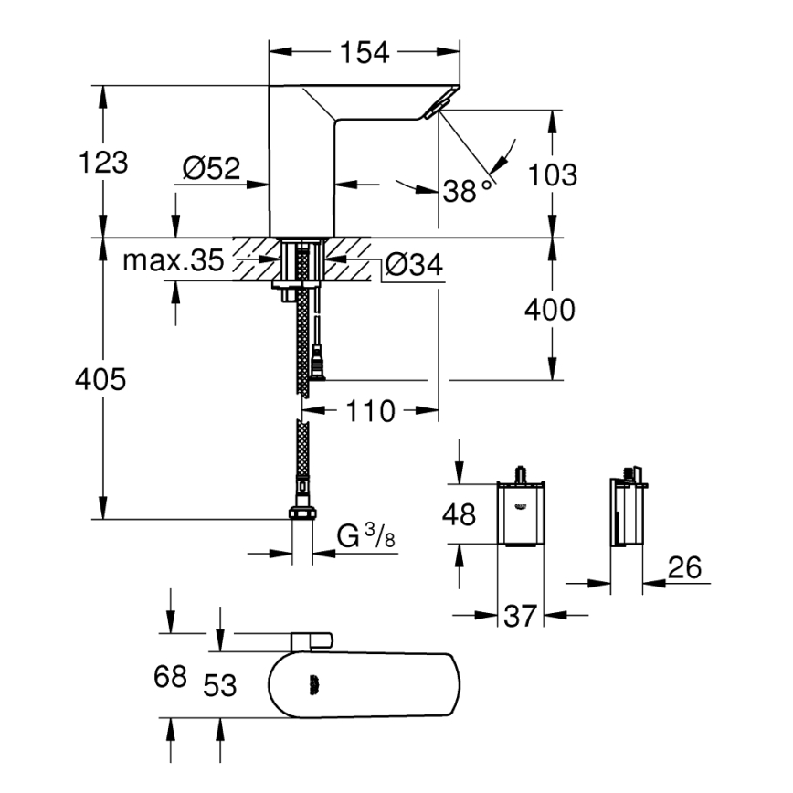 GROHE 36451000 - Baterie electronică pentru lavoar BAU COSMOPOLITAN E, crom lucios